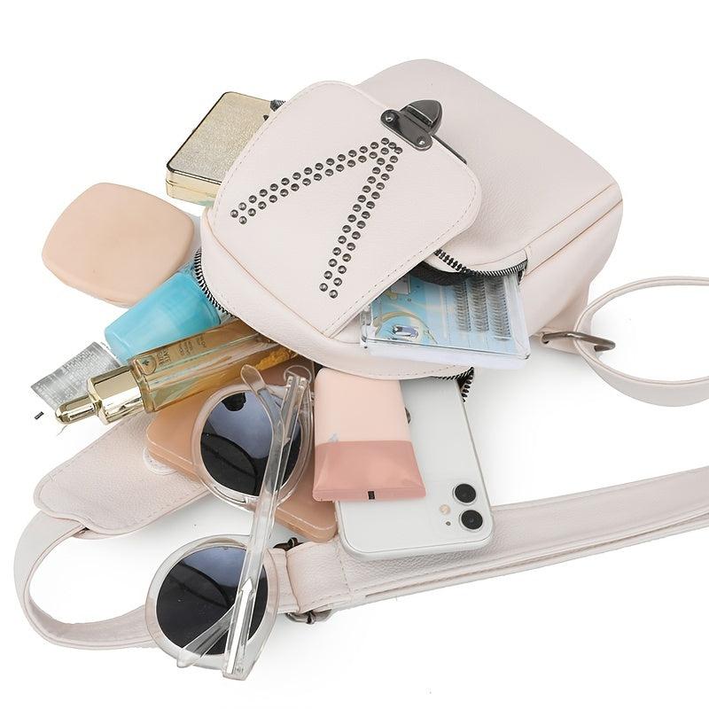 Studded Decor Crossbody Bag Women's Sports Chest Purse