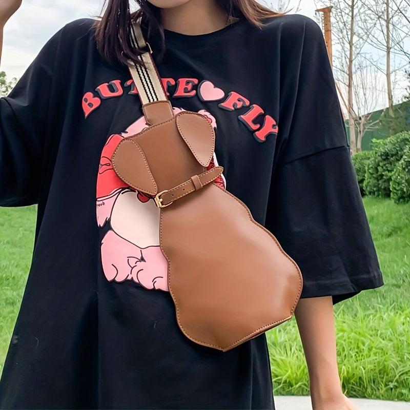 Doggy Shape Sling Backpack Cartoon Crossbody Bag Creative PU Leather Chest Bag