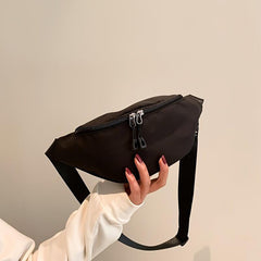 Nylon Fabric Fanny Pack Double Zipper Waist Purse Crossbody Chest Bag