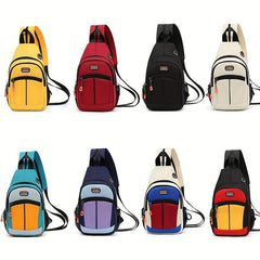 Colorblock Nylon Sling Bag Outdoor Sports Chest Bag