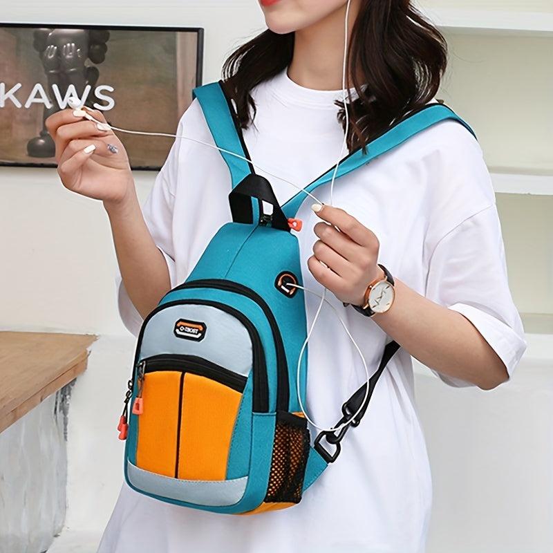Colorblock Nylon Sling Bag Outdoor Sports Chest Bag