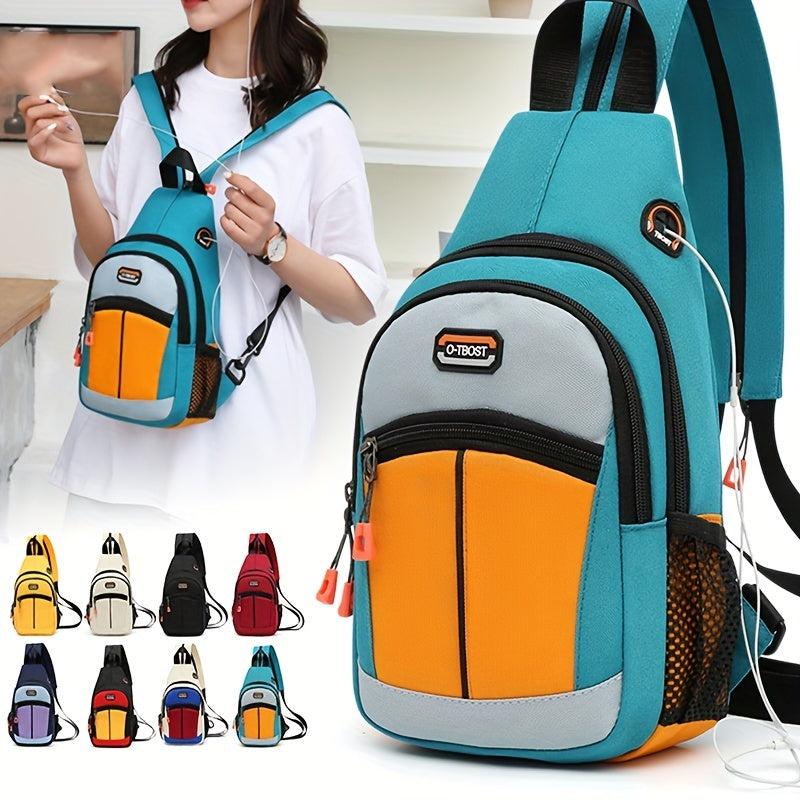 Colorblock Nylon Sling Bag Outdoor Sports Chest Bag