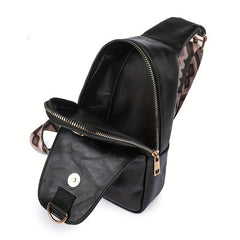 Vintage Solid Sling Bag Wide Guitar Strap Chest Bag PU Leather