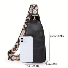 Vintage Solid Sling Bag Wide Guitar Strap Chest Bag PU Leather