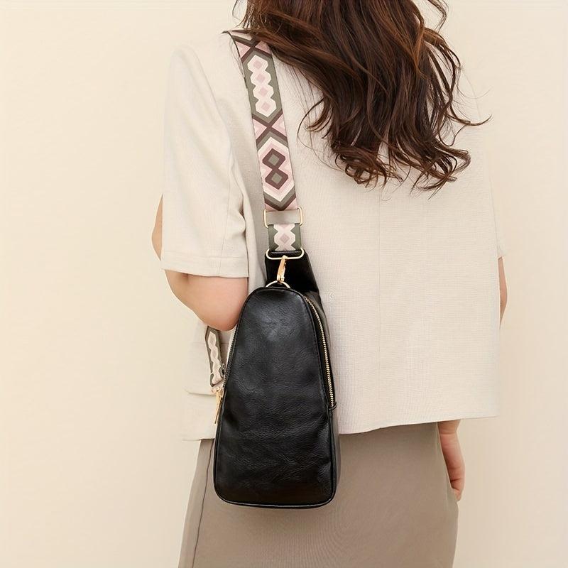 Vintage Solid Sling Bag Wide Guitar Strap Chest Bag PU Leather