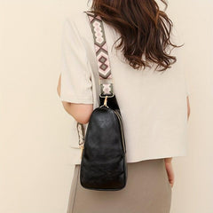 Vintage Solid Sling Bag Wide Guitar Strap Chest Bag PU Leather
