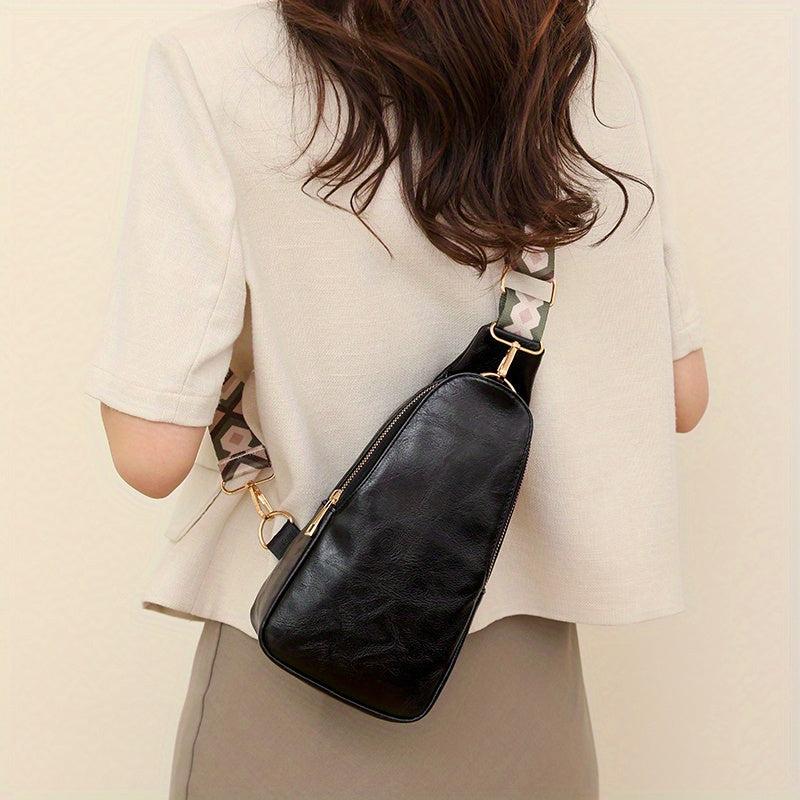 Vintage Solid Sling Bag Wide Guitar Strap Chest Bag PU Leather