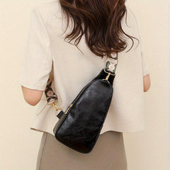 Vintage Solid Sling Bag Wide Guitar Strap Chest Bag PU Leather