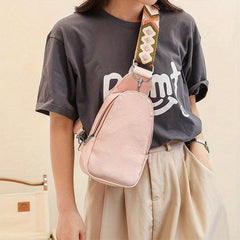 Colorblock Sling Bag Lightweight Portable PU Leather Crossbody Bag
