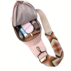 Colorblock Sling Bag Lightweight Portable PU Leather Crossbody Bag