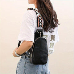 Colorblock Sling Bag Lightweight Portable PU Leather Crossbody Bag