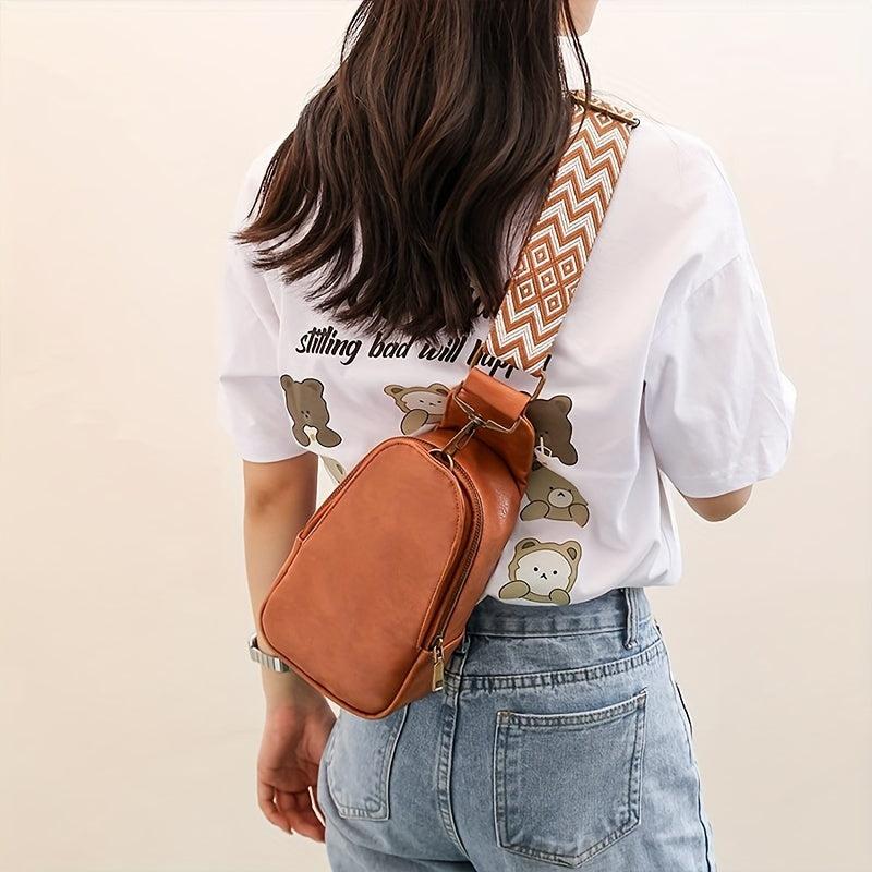 Colorblock Sling Bag Lightweight Portable PU Leather Crossbody Bag