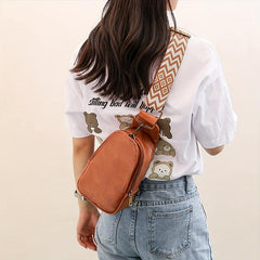 Colorblock Sling Bag Lightweight Portable PU Leather Crossbody Bag