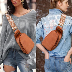 Colorblock Sling Bag Lightweight Portable PU Leather Crossbody Bag