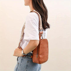Colorblock Sling Bag Lightweight Portable PU Leather Crossbody Bag