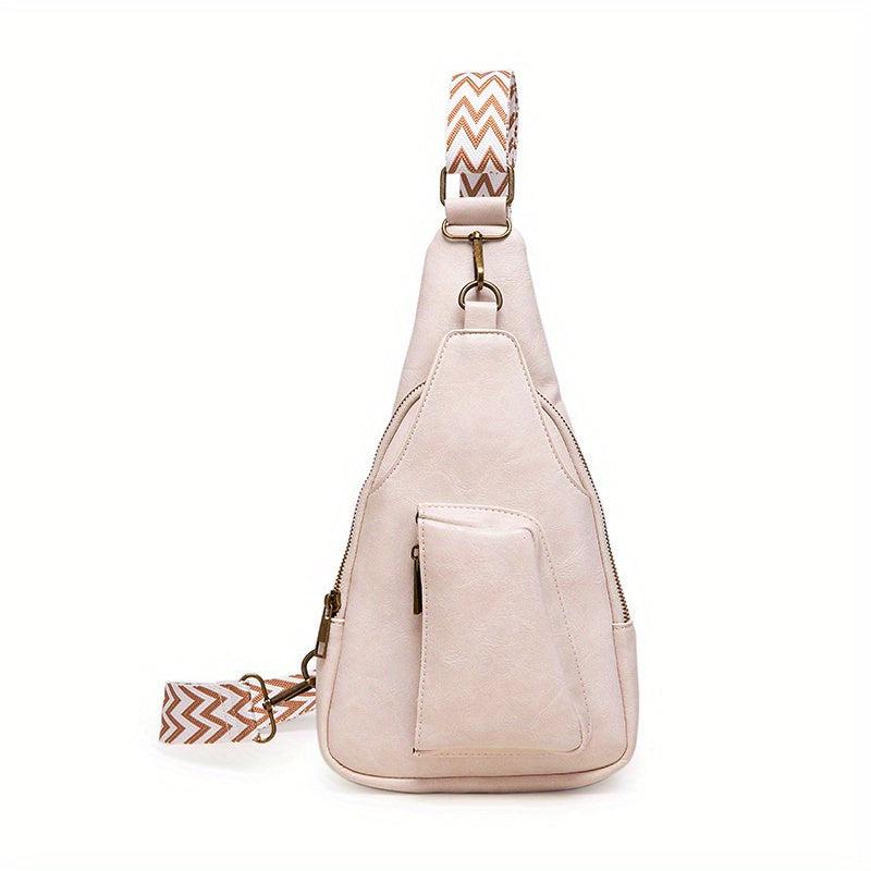 Solid Sling Bag PU Leather Crossbody Purse Adjustable Strap Chest Bags