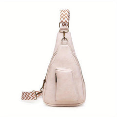 Solid Sling Bag PU Leather Crossbody Purse Adjustable Strap Chest Bags