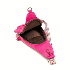 Solid Sling Bag PU Leather Crossbody Purse Adjustable Strap Chest Bags