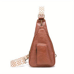Solid Sling Bag PU Leather Crossbody Purse Adjustable Strap Chest Bags
