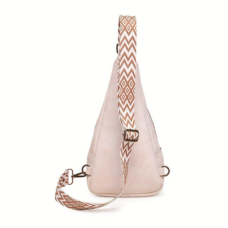 Solid Sling Bag PU Leather Crossbody Purse Adjustable Strap Chest Bags