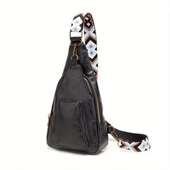 Solid Sling Bag PU Leather Crossbody Purse Adjustable Strap Chest Bags