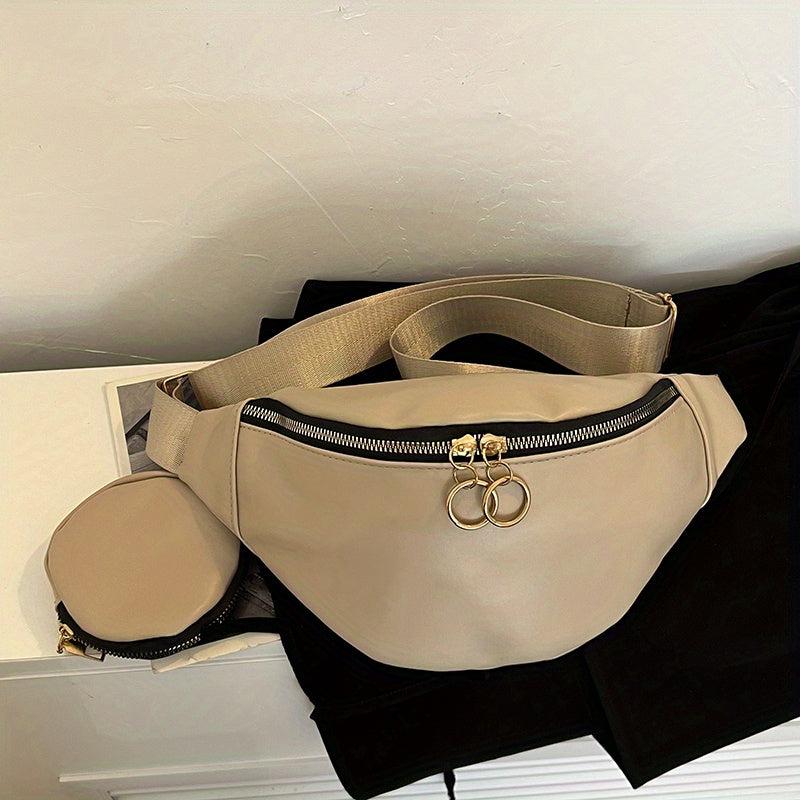 Minimalist Crossbody Chest Bag Vegan PU Leather Sling Bag Women's Waist Purse