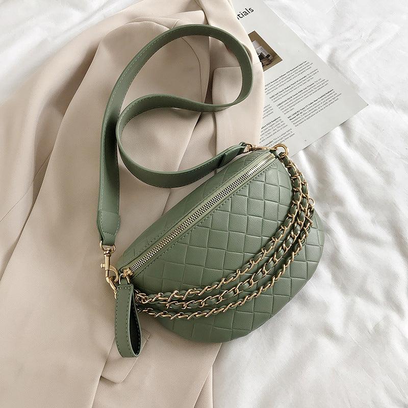 Argyle Quilted Chain Fanny Pack Crossbody Bag Women's PU Leather Chest Purse