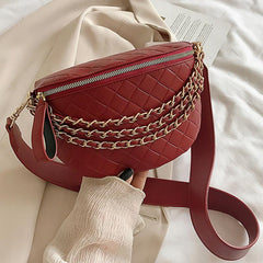 Argyle Quilted Chain Fanny Pack Crossbody Bag Women's PU Leather Chest Purse