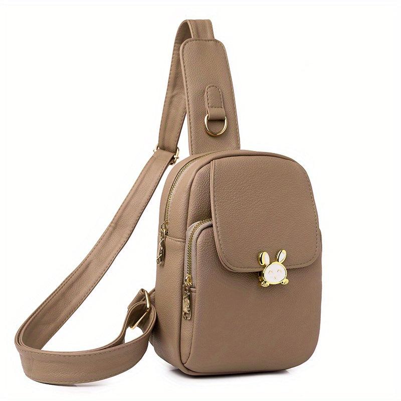 Minimalist Sling Bag Solid Chest Bag Zipper Bunny Decor Button Purse