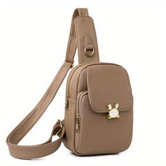 Minimalist Sling Bag Solid Chest Bag Zipper Bunny Decor Button Purse