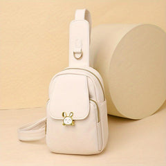 Minimalist Sling Bag Solid Chest Bag Zipper Bunny Decor Button Purse