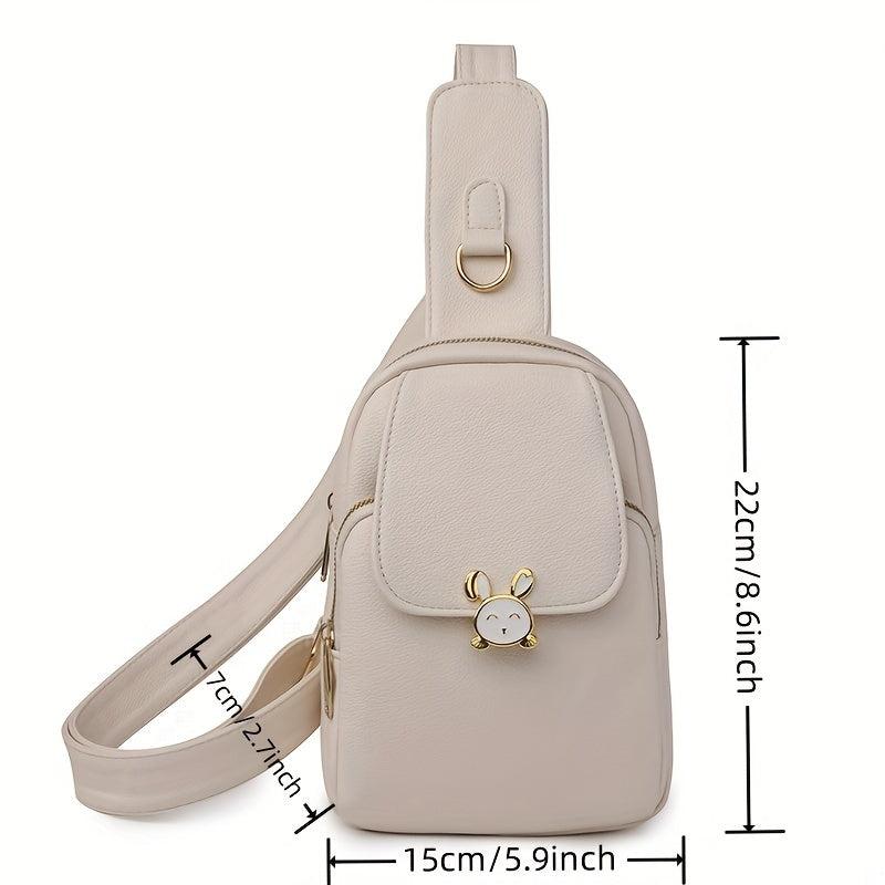 Minimalist Sling Bag Solid Chest Bag Zipper Bunny Decor Button Purse
