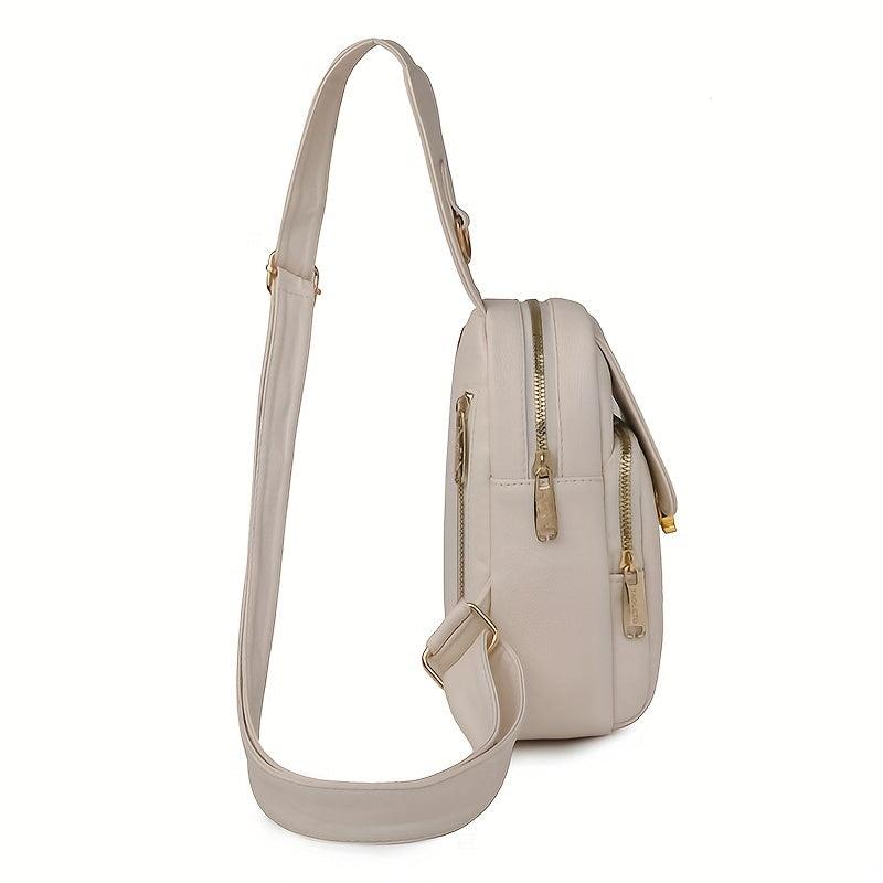 Minimalist Sling Bag Solid Chest Bag Zipper Bunny Decor Button Purse