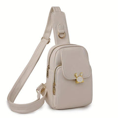 Minimalist Sling Bag Solid Chest Bag Zipper Bunny Decor Button Purse