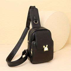 Minimalist Sling Bag Solid Chest Bag Zipper Bunny Decor Button Purse