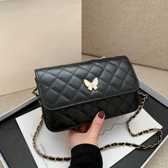 Quilted Metal Chain Crossbody Bag PU Leather Textured Bag Purse
