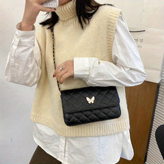 Quilted Metal Chain Crossbody Bag PU Leather Textured Bag Purse