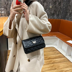 Quilted Metal Chain Crossbody Bag PU Leather Textured Bag Purse