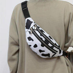 Cow Pattern Fanny Pack Women Nylon Crossbody Purse Sports Running Chest Bag