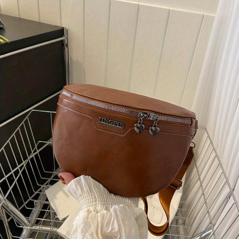Vintage Solid Waist Bag Retro PU Leather Fanny Pack Women's Crossbody Bag