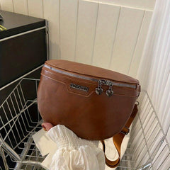 Vintage Solid Waist Bag Retro PU Leather Fanny Pack Women's Crossbody Bag