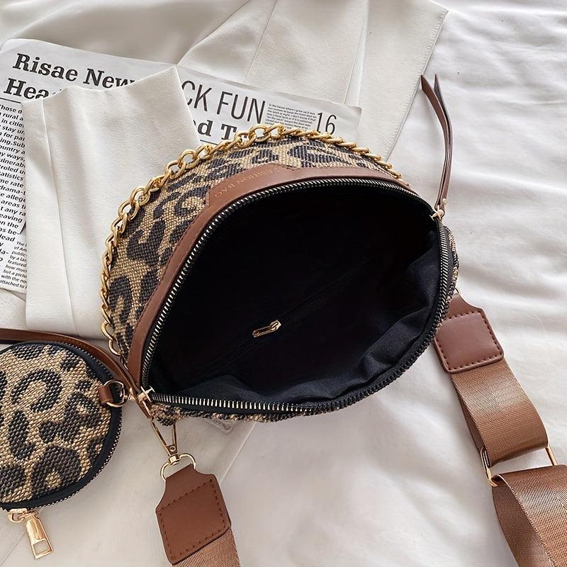 Leopard Print Khaki Chest Bag Coin Bag Zipper Chain Crossbody Waist Bag