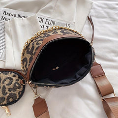 Leopard Print Khaki Chest Bag Coin Bag Zipper Chain Crossbody Waist Bag