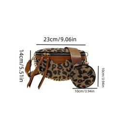 Leopard Print Khaki Chest Bag Coin Bag Zipper Chain Crossbody Waist Bag