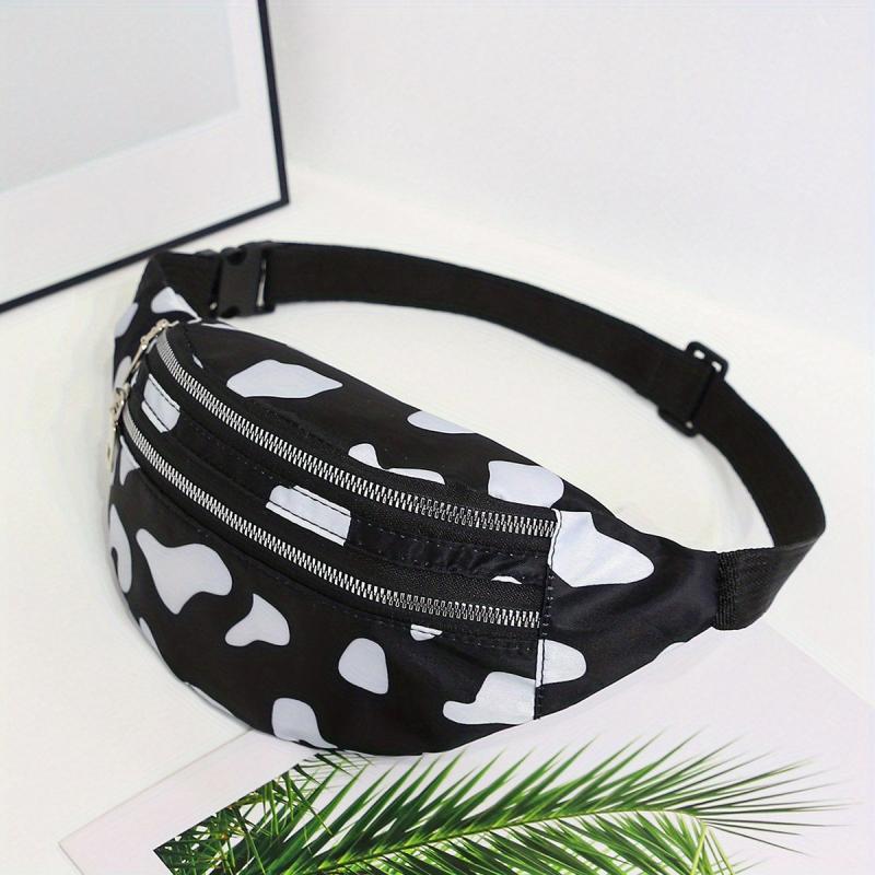 Cow Print Waist Bag Double Zipper Front Chest Bag Canvas Fanny Pack