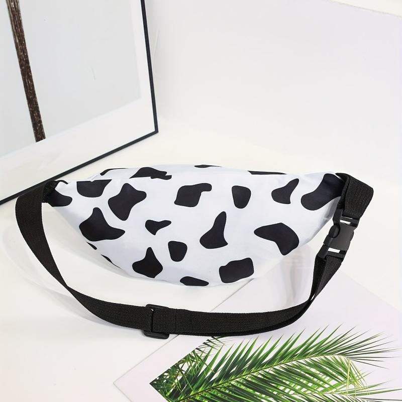Cow Print Waist Bag Double Zipper Front Chest Bag Canvas Fanny Pack