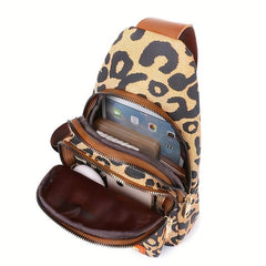 Leopard Pattern Sling Bag Zipper Front Chest Bag