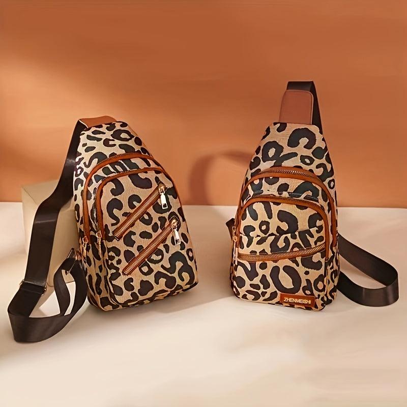 Leopard Pattern Sling Bag Zipper Front Chest Bag