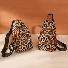 Leopard Pattern Sling Bag Zipper Front Chest Bag