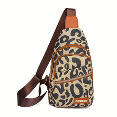 Leopard Pattern Sling Bag Zipper Front Chest Bag